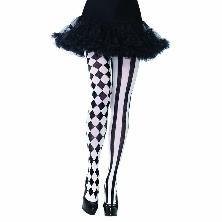 Halloween Harlequin Pattern Pantyhose with Stripes Festival Stockings
